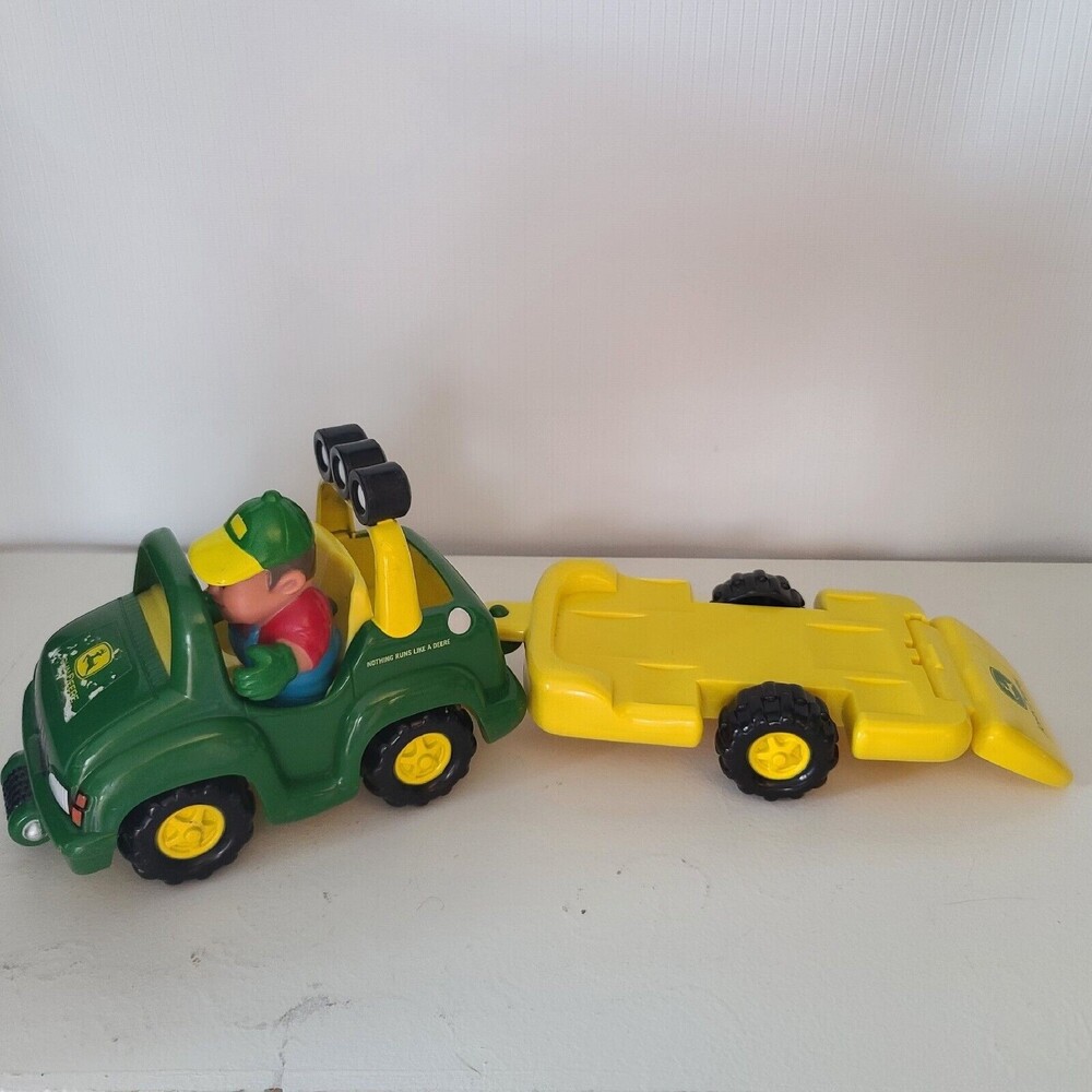 John Deere Learning Curve Toy Jeep Truck With Trailer and Farmer